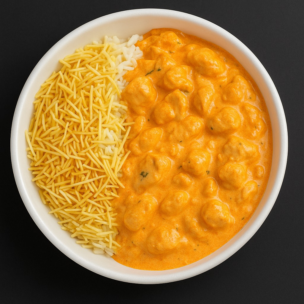 Arroz , strogonoff de frango , batata palha .