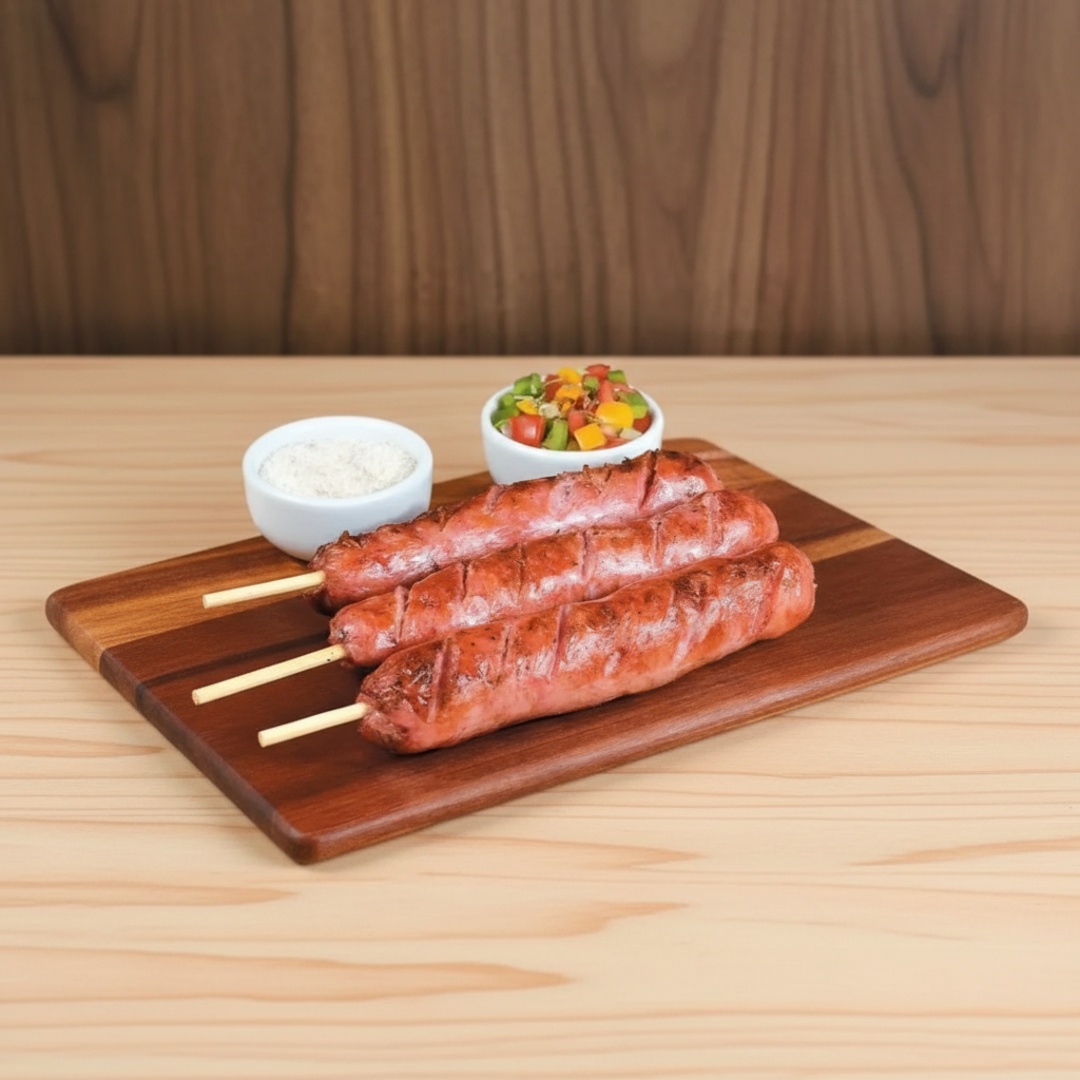 Delicioso espetinho de linguiça apimentada