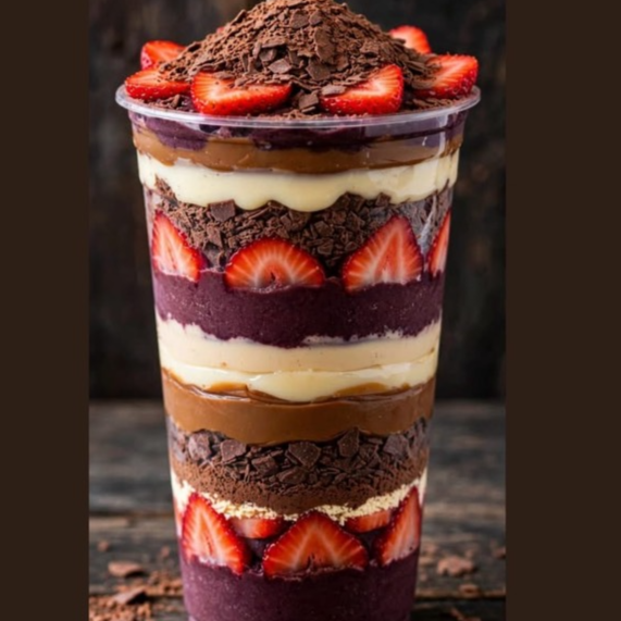 COPO TURBINADO 770ML - MORANGO, NINHO E OVOMALTINE
A combinação que quebrou a internet! 🍓 Açaí cremoso + morangos frescos picados + nosso creme de Ninho caseiro + Ovomaltine crocante por cima. 770ml de crocância, cremosidade e muito morango. O favorito de quem ama texturas!