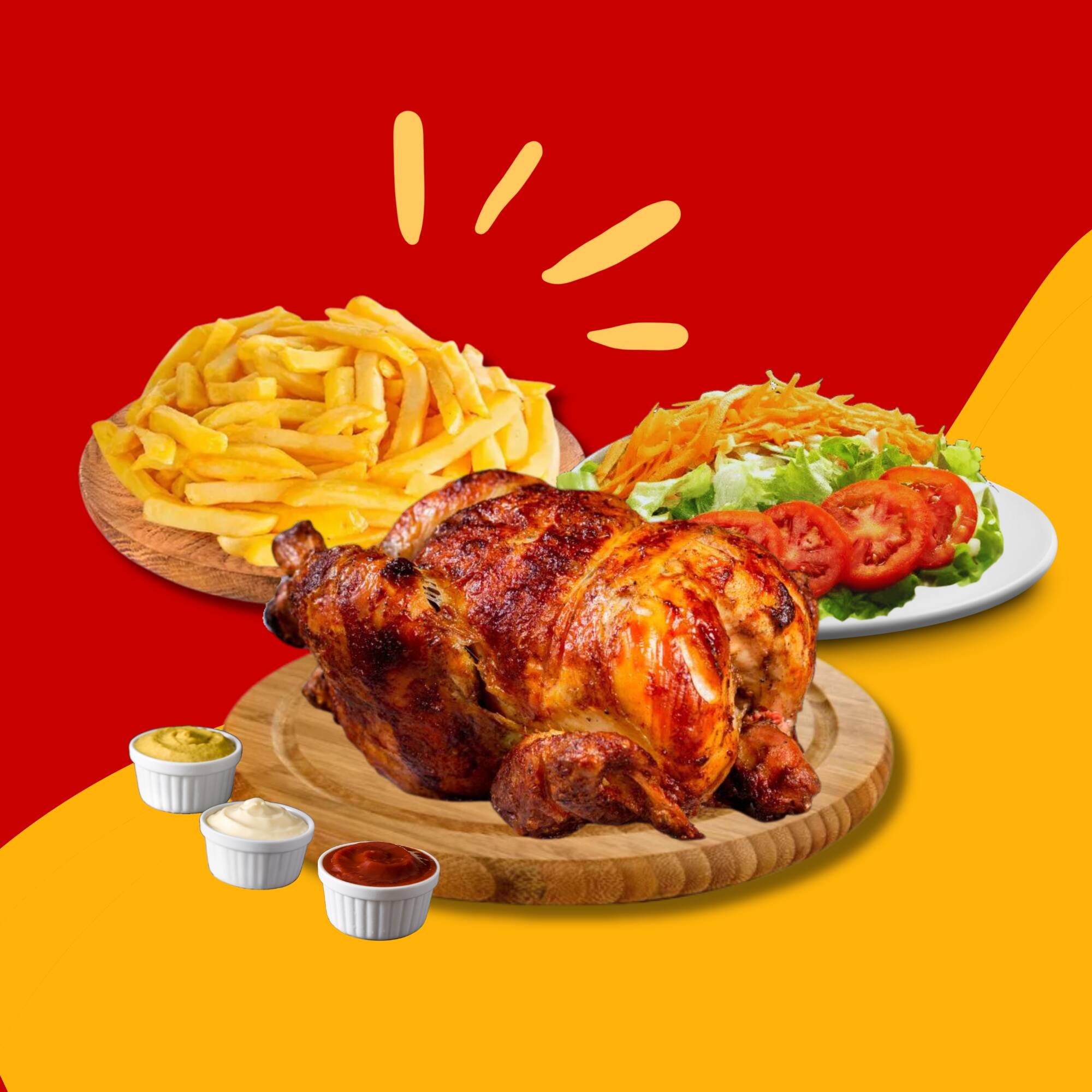 1 Pollo +papas +ensalada.