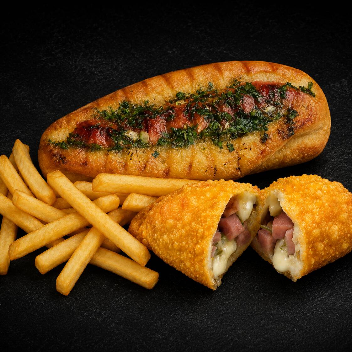 Pibe | Choripán + Empanada Jamón + Papas