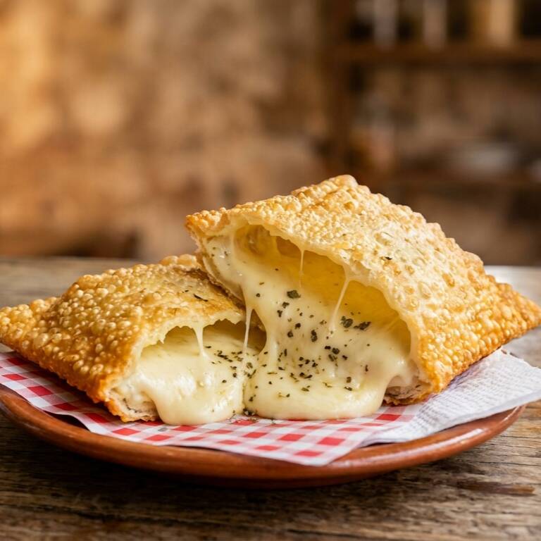 Uma explosão de sabor a cada mordida. O contraste perfeito entre a massa artesanal frita na hora e o queijo quente que se desfaz na boca