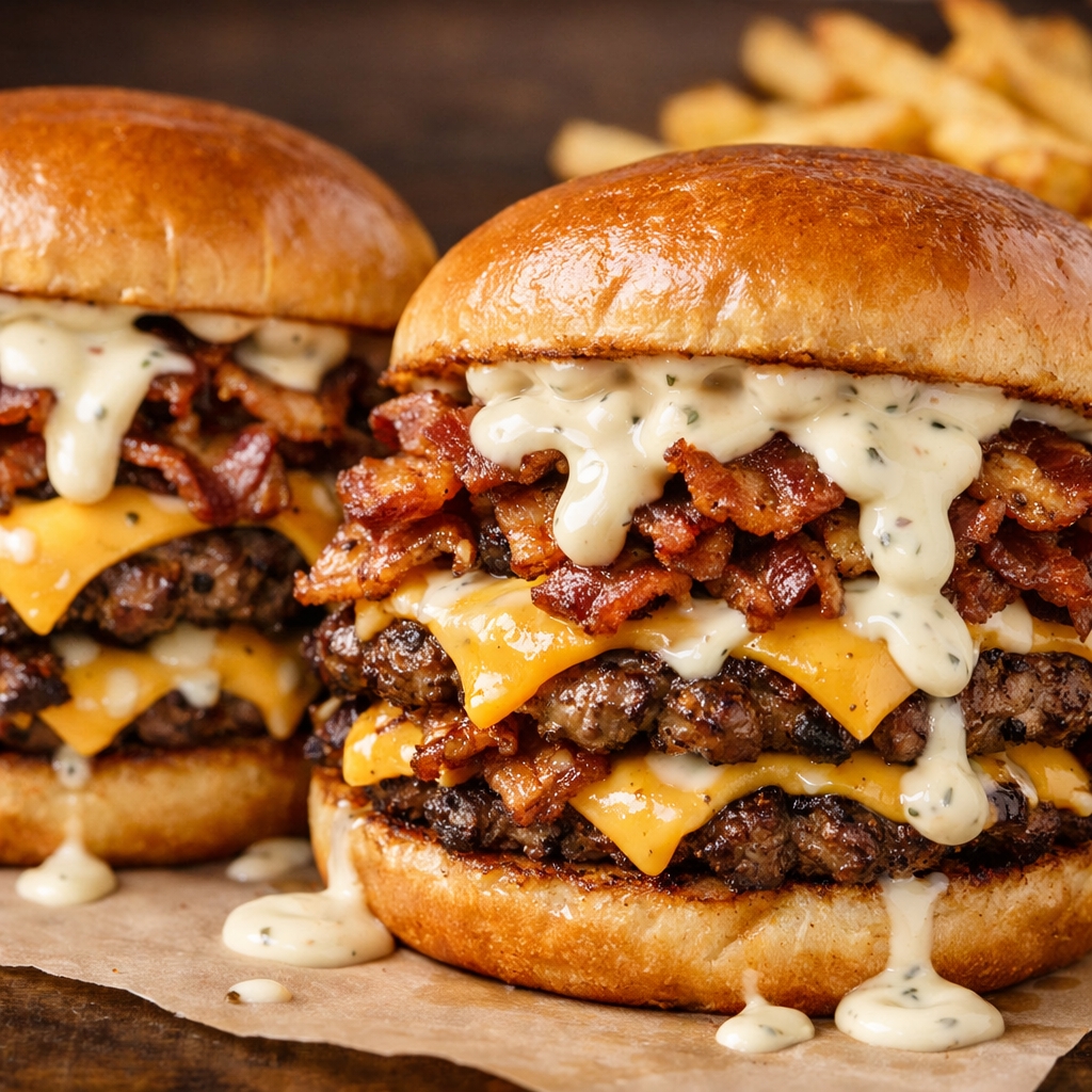 2 Smash Prime Bacon – Carne bovina selada na chapa, com aquele smash perfeito que deixa a borda crocante e o centro suculento, coberta com queijo derretido e camadas generosas de bacon crocante. Tudo montado em pão brioche macio, com toque do nosso molho especial que só o Prime Burguer tem!