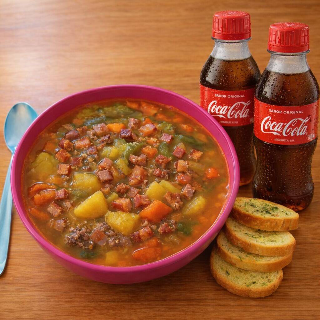 Escolha seu caldo preferido acompanhado de torradas e uma coca 400 ML bem gelada.
