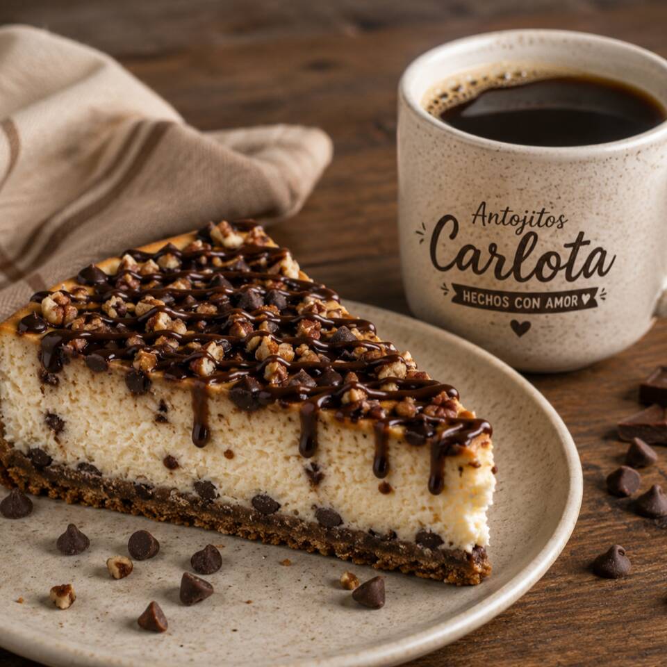 Rebanada de Pay de queso con chispas + café