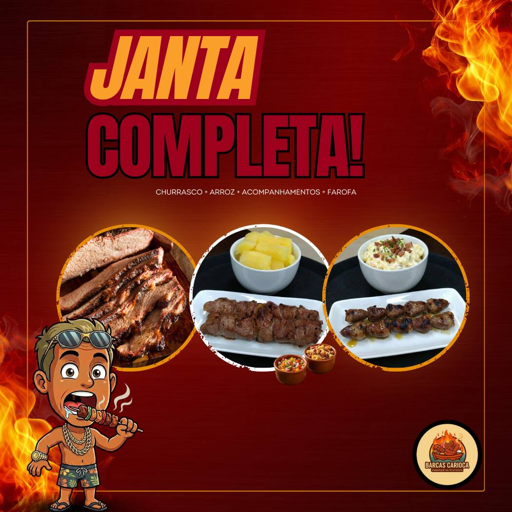 Janta completa de fraldinha (200g). Acompanha uma porção de arroz, mandioca, vinagrete e Farofa da casa.