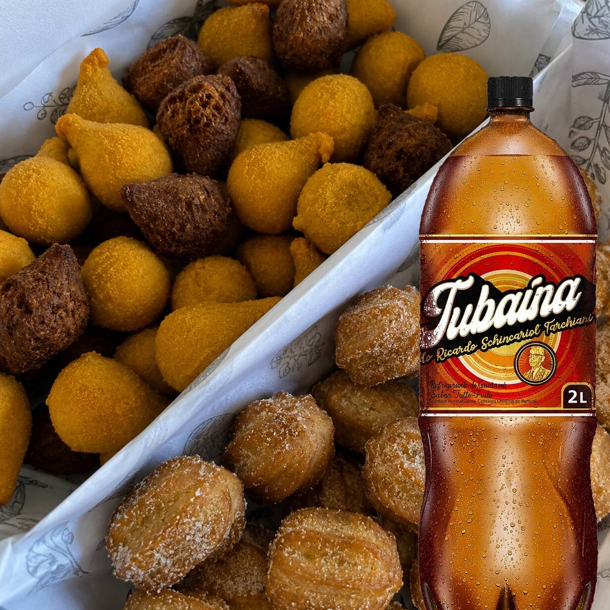 100 Mini Salgados de 10g 25 Mini churros + Refrigerante 2l