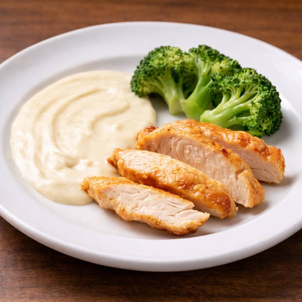 O pós-treino perfeito: tiras de frango grelhado suculentas servidas com purê de batata-doce cremoso, brócolis e um toque de chia. Alta em proteínas, é uma refeição que proporciona saciedade, recuperação muscular e sabor na medida certa. (397 Calorias, 70g de Proteínas) Atenção: este produto é entregue ultracongelado. Basta aquecer e aproveitar uma refeição saudável, prática e saborosa, 100% sem glúten, sem lactose e sem açúcar.
