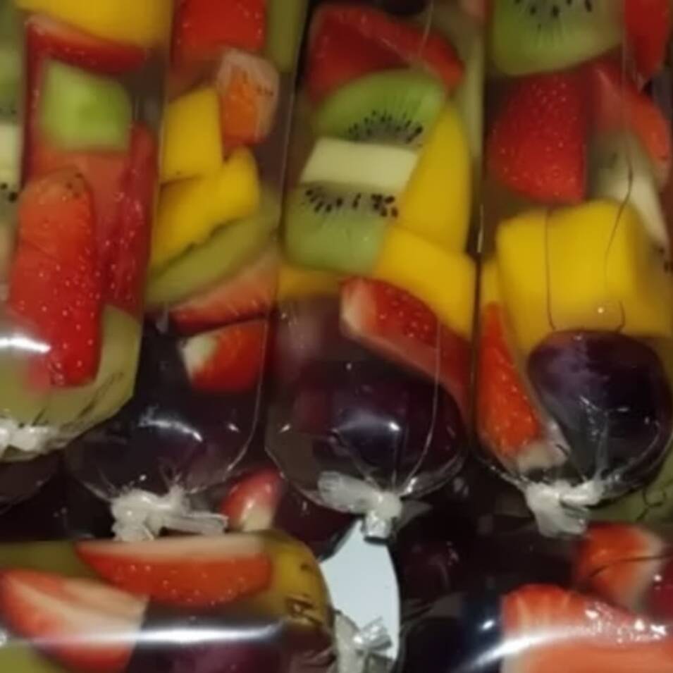 GELADINHO DE AGUA DE COCO COM FRUTAS