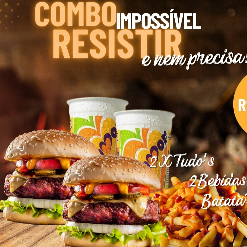 Combo Casal - 2 X Tudos Completos ( Carne 56g ), Porção de Batata Turbinada 300g e 2 Guaravitas