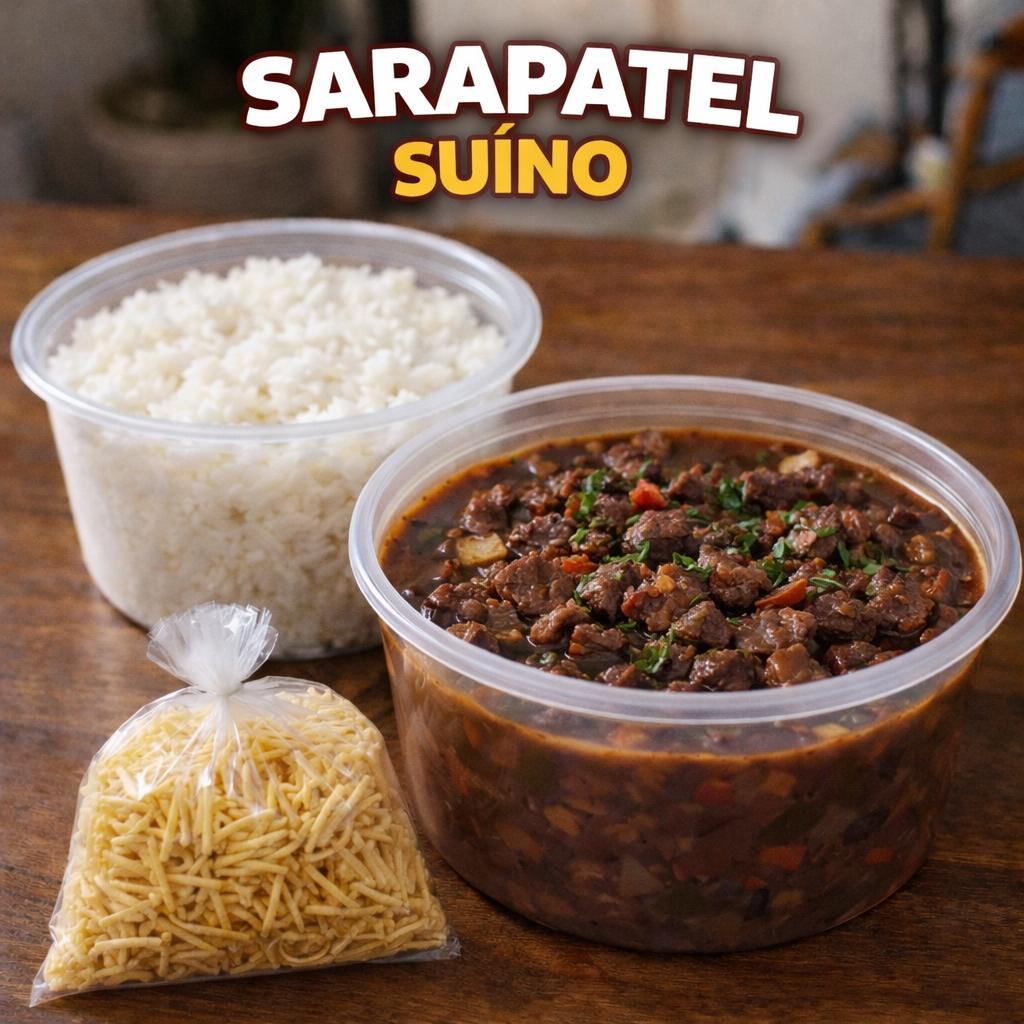 Delicioso sarapatel cortadinho bem fininho, acompanha arroz e farofa ! Tudo separadinho cada coisa no seu potinho.