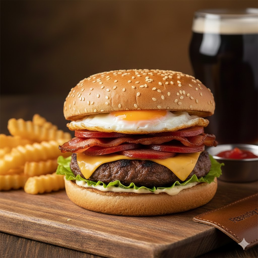 Pão, Bacon, Ovo, 1 carne, calabresa, alface, 1 Queijo e Maionose da casa. Nossos hambúrgueres são preparados com ingredientes selecionados para garantir uma experiência gastronômica única.