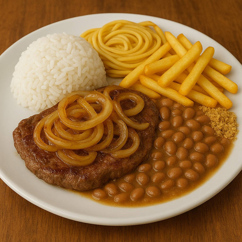 BIFE ACEBOLADO SUPER MACIO!!! Acompanha Arroz, Feijão, Macarrão do Dia, Batata frita, Farofa e Salada