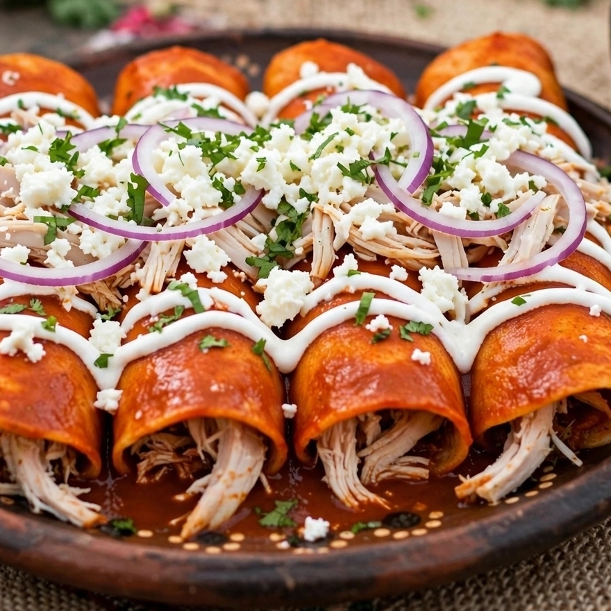 Enchiladas Rojas De Pollo