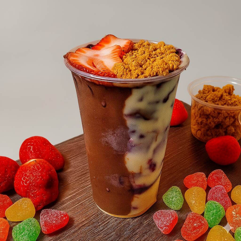 🏆 O Verdadeiro Copo Trufado é Só Aqui! Esqueça as cópias — aqui nasceu o original. Nosso Copo Trufado é feito com cremes nobres e artesanais , nas versões irresistíveis de avelã, leitinho, morango, cookies cream, trufa e pistache. O creme vai nas bordas do copo , envolvendo o nosso açaí puro, sem mistura de guaraná , com textura cremosa e sabor autêntico que você só encontra aqui. São mais de 40 adicionais , grande parte sem custo extra , pra você montar sua combinação dos sonhos. E pra fechar com chave de ouro, temos linhas exclusivas e exclusivas como a topping Fini , porque inovação é o nosso DNA. 💜 👉 Aqui, trufado de verdade tem nome. Tem sabor. Tem identidade.