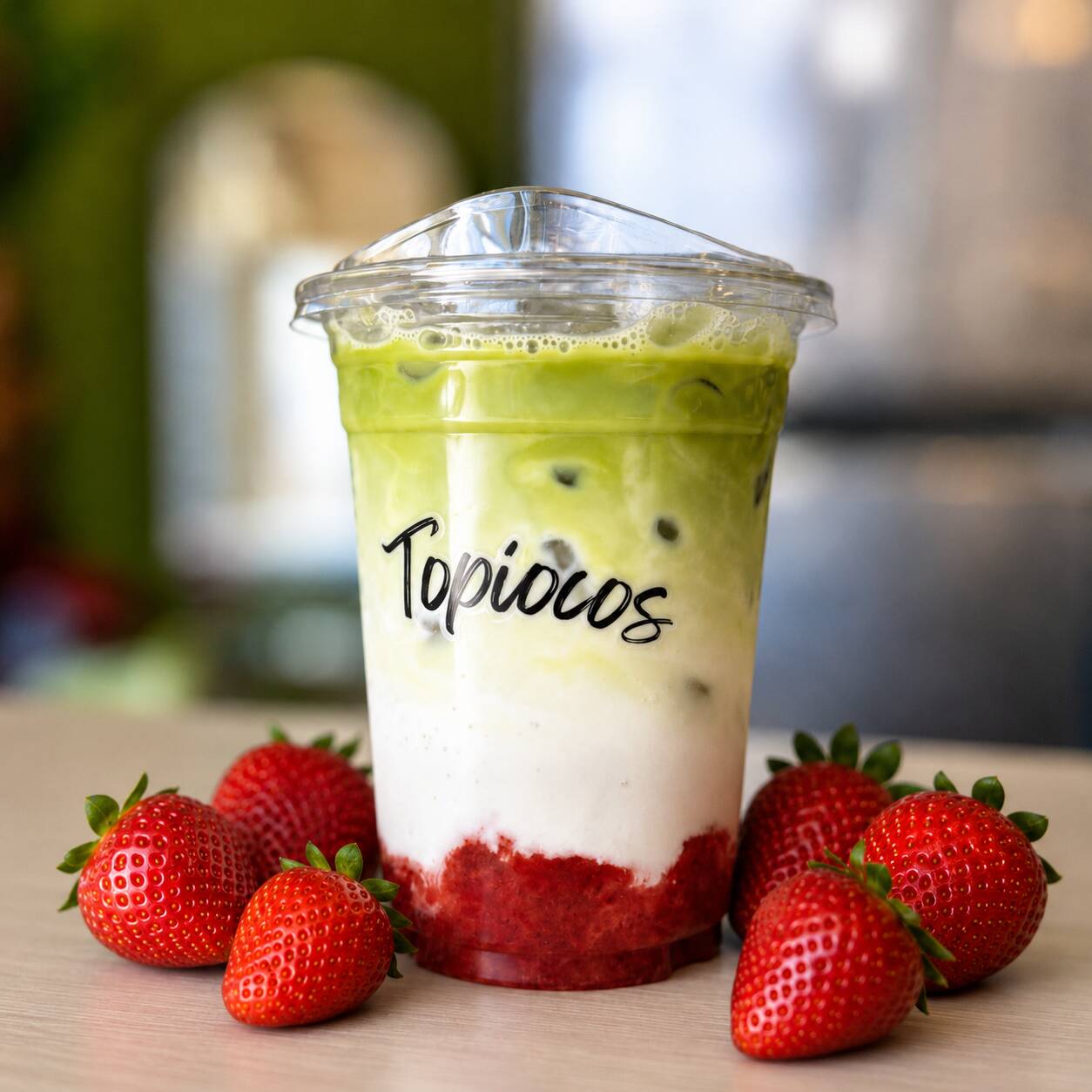 Matcha Fresa Latte 16 Oz