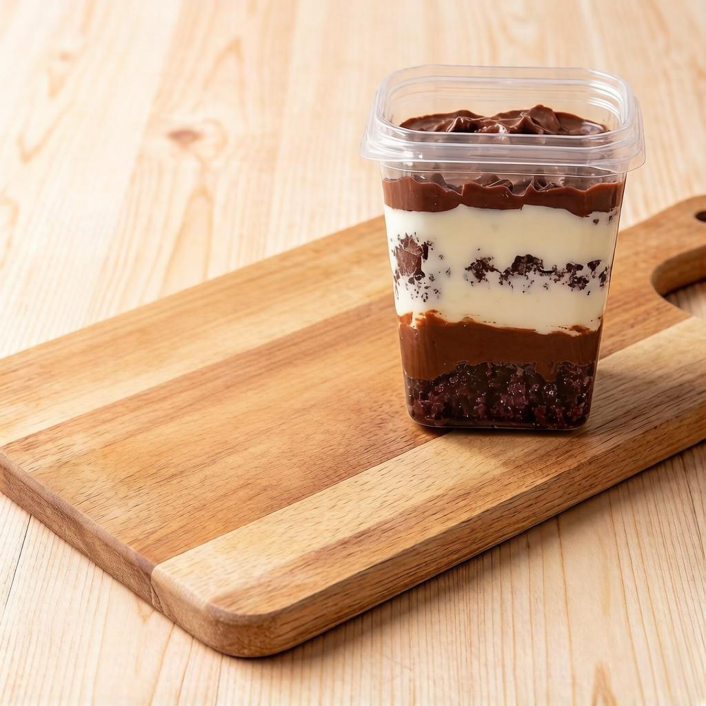 Camadas de bolo chocolate, recheio cremoso de brigadeiro ninho e coco