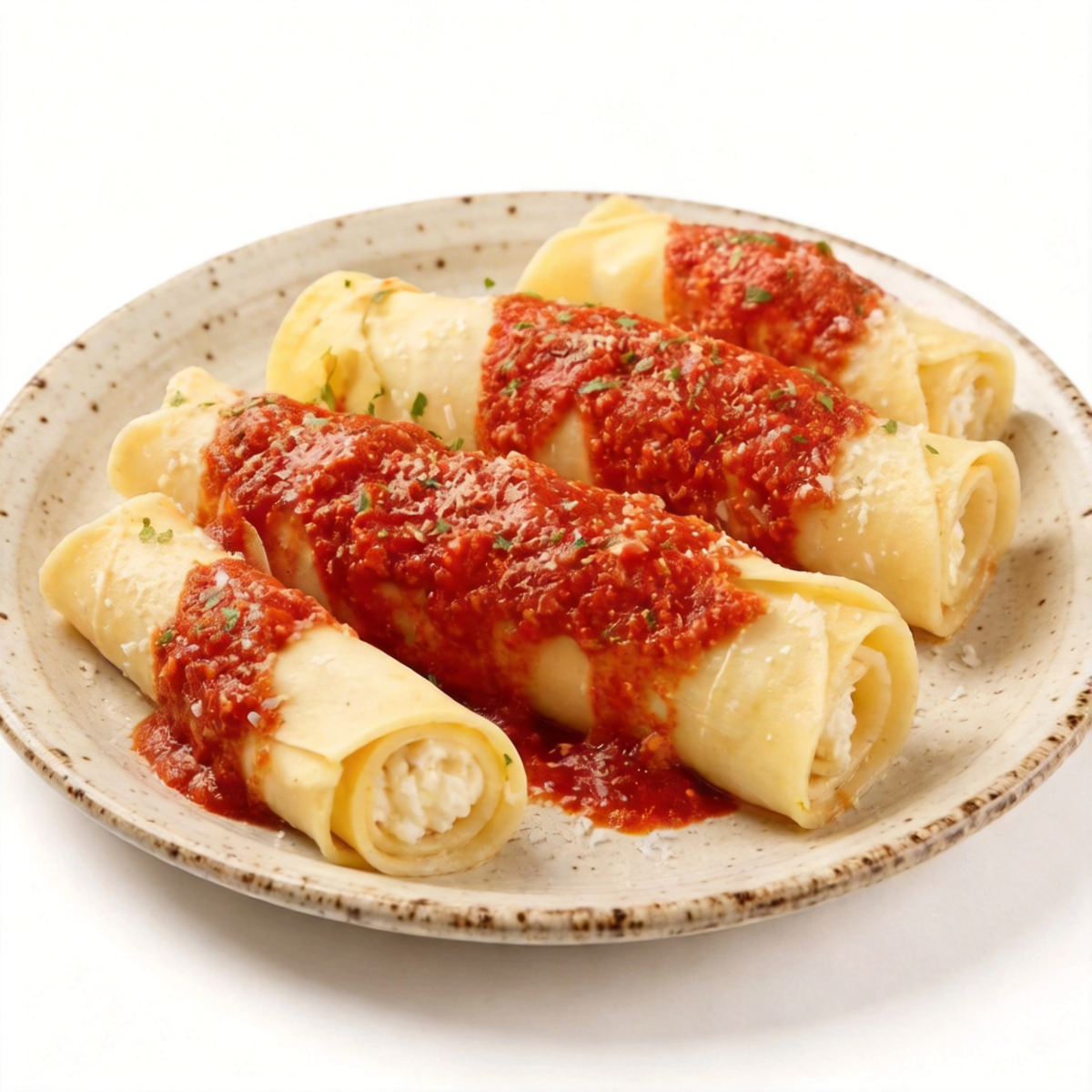 Aproveite o sabor da Panqueca de frango com molho de tomate fresco 2 unidades por prato.