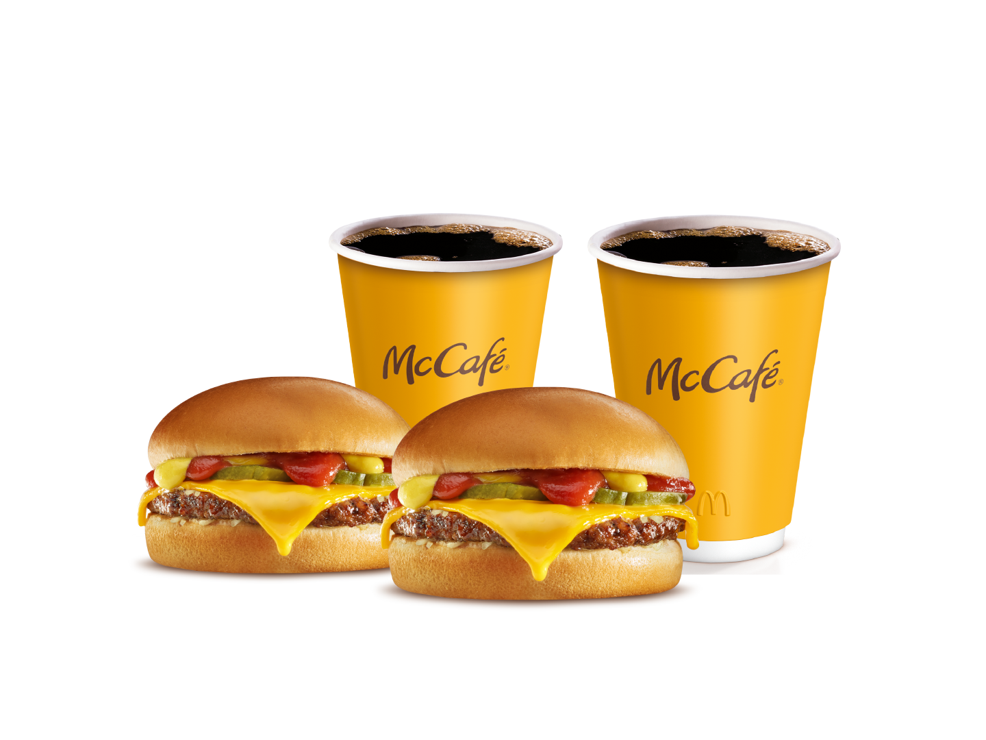 2 Hamburguesas con Queso y 2 Café Pequeños