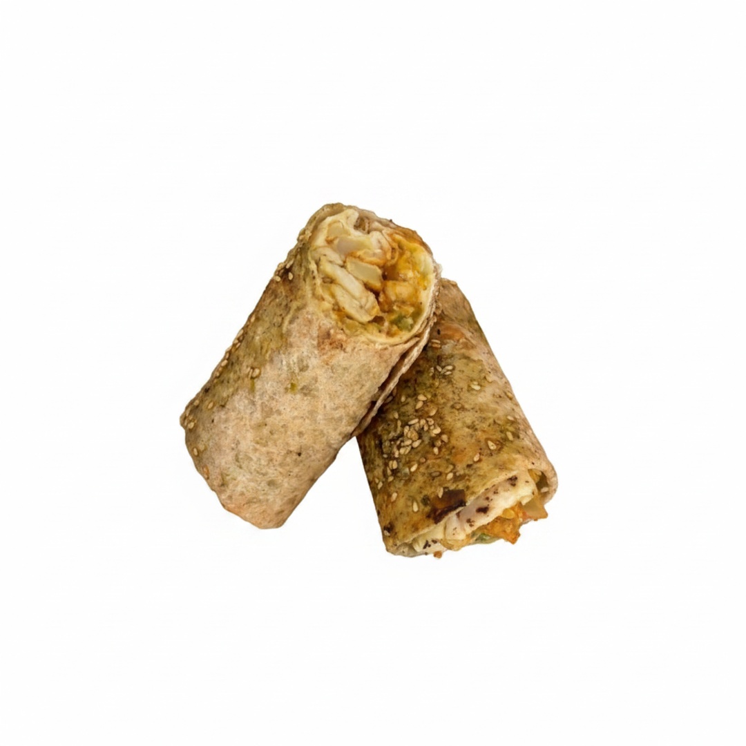 pão árabe, frango, picles, alface, creme de alho e batata frita