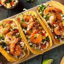 TACOS CAPEADOS DE CAMARON