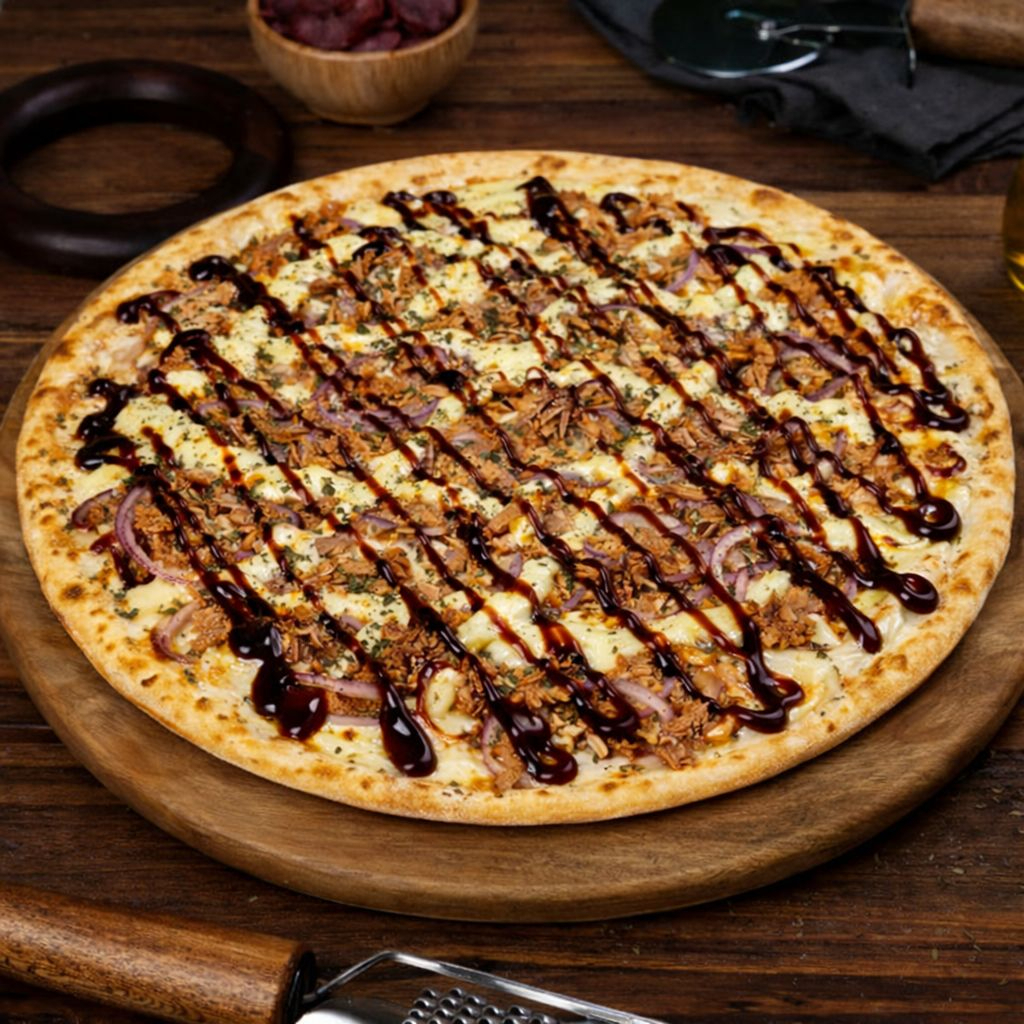 Uma inspiração americana. Molho de tomate, Muçarela, pernil suíno suculento, cebola roxa, Catupiry cremoso e um toque marcante de barbecue, finalizados com orégano. Uma mistura de sabores, que aguça o paladar de quem come. Experimente já, Por Tempo Limitado.