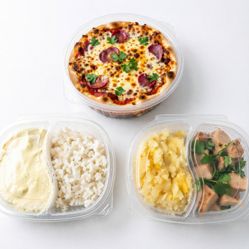 Marmitas com 300 a 400gr Resfriadas prontas para congelar Embalagem reutilizável para freezer e microondas