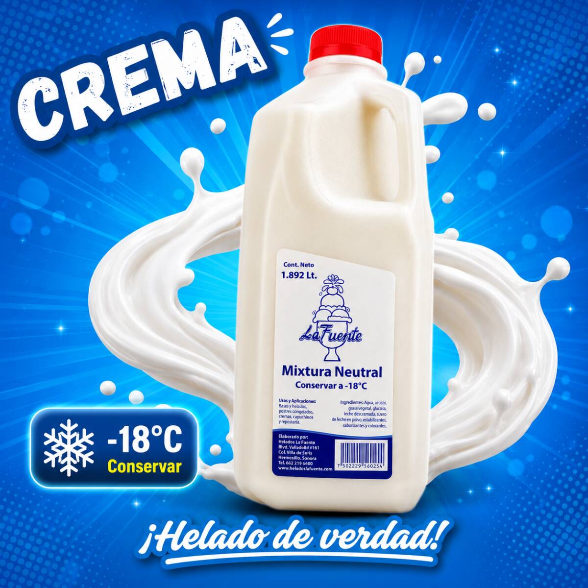 Crema (Base de Helado, Crema para Fresas) 1.892L