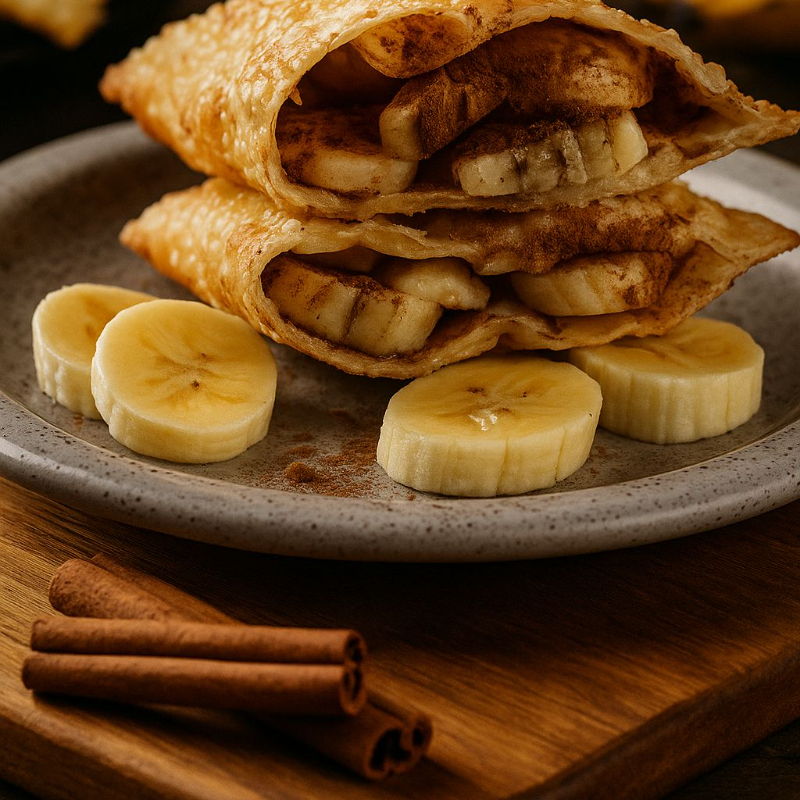 Banana quentinha, polvilhada com açúcar e canela. Crocante por fora e com aquele sabor caseiro que a gente ama!