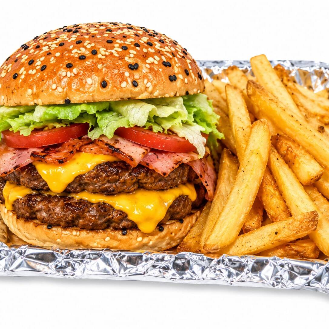 Hamburguesa Doble Con Papas.