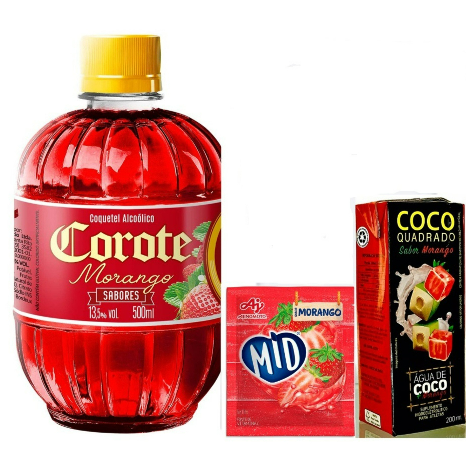 1 Vodka Cana Boa Morango + 1 Suco Morango + 1 Gelo Morango