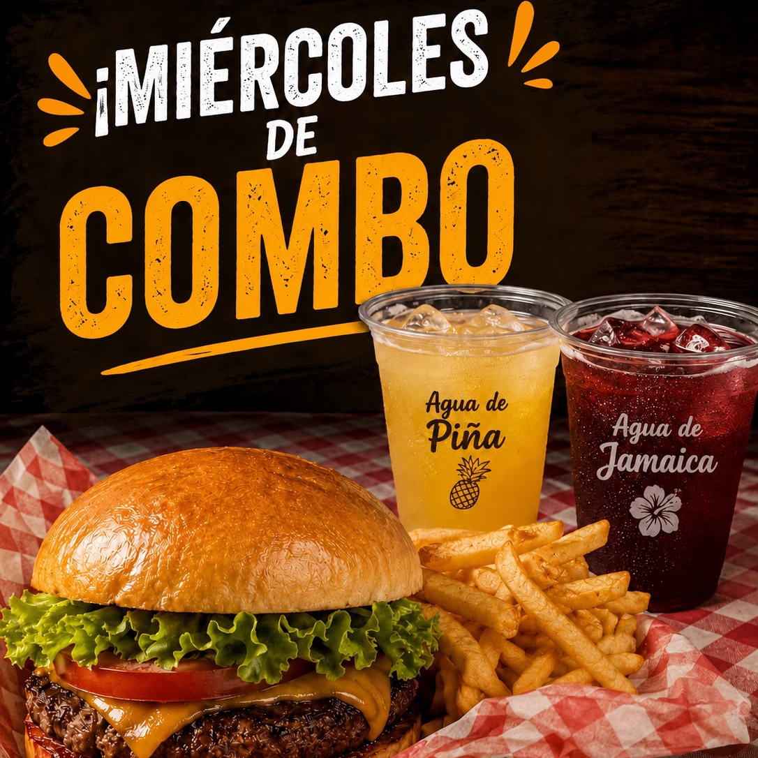 Miércoles de Combo (hamburguesa con Papas y Agua)