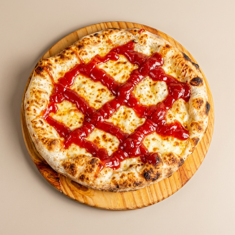 Apresentamos a 'Pizza Romeu e Julieta', estrela da nossa nova categoria 'Pizzas Doces'. Esta delícia é preparada cuidadosamente com uma massa artesanal, levemente crocante e ao mesmo tempo macia. A cobertura é uma generosa camada de muzzarella derretida, que se mistura harmoniosamente ao suave creme de leite. O toque final fica por conta da goiabada, que adiciona um sabor adocicado irresistível. U