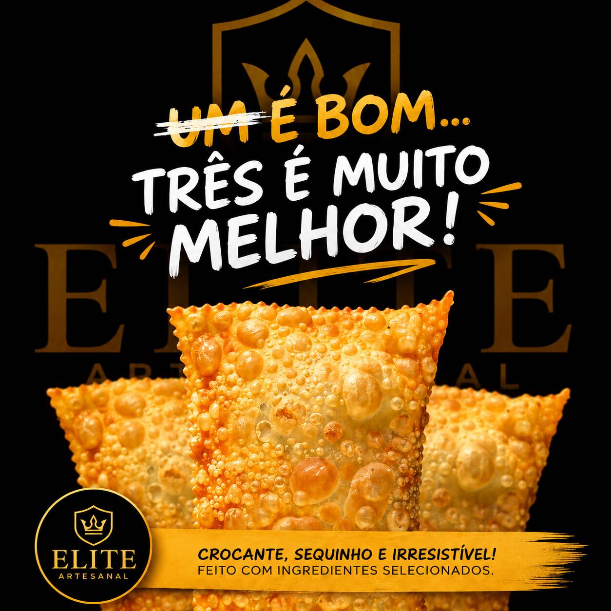 Escolha 3 pastéis com os sabores da sua preferência + um bom refrigerante para acompanhar!