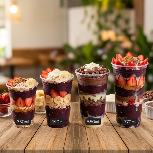 Monte seu delicioso copo de AÇAÍ com 4 dos seus adicionais favoritos!
Escolha suas combinações preferidas e aproveite todo o sabor e a energia do nosso AÇAÍ Amazônico, produzido artesanalmente e com redução de açúcar.