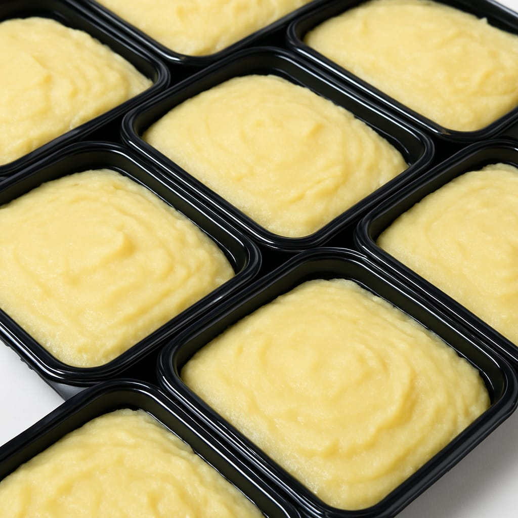 Escondidinho de carne moída ao molho de tomate com purê de mandioca. Nem parece fit. Zero glutén / Zero lactose (contém caseína). 352 kcal - 35g carb - 41g prot - 9g gordura