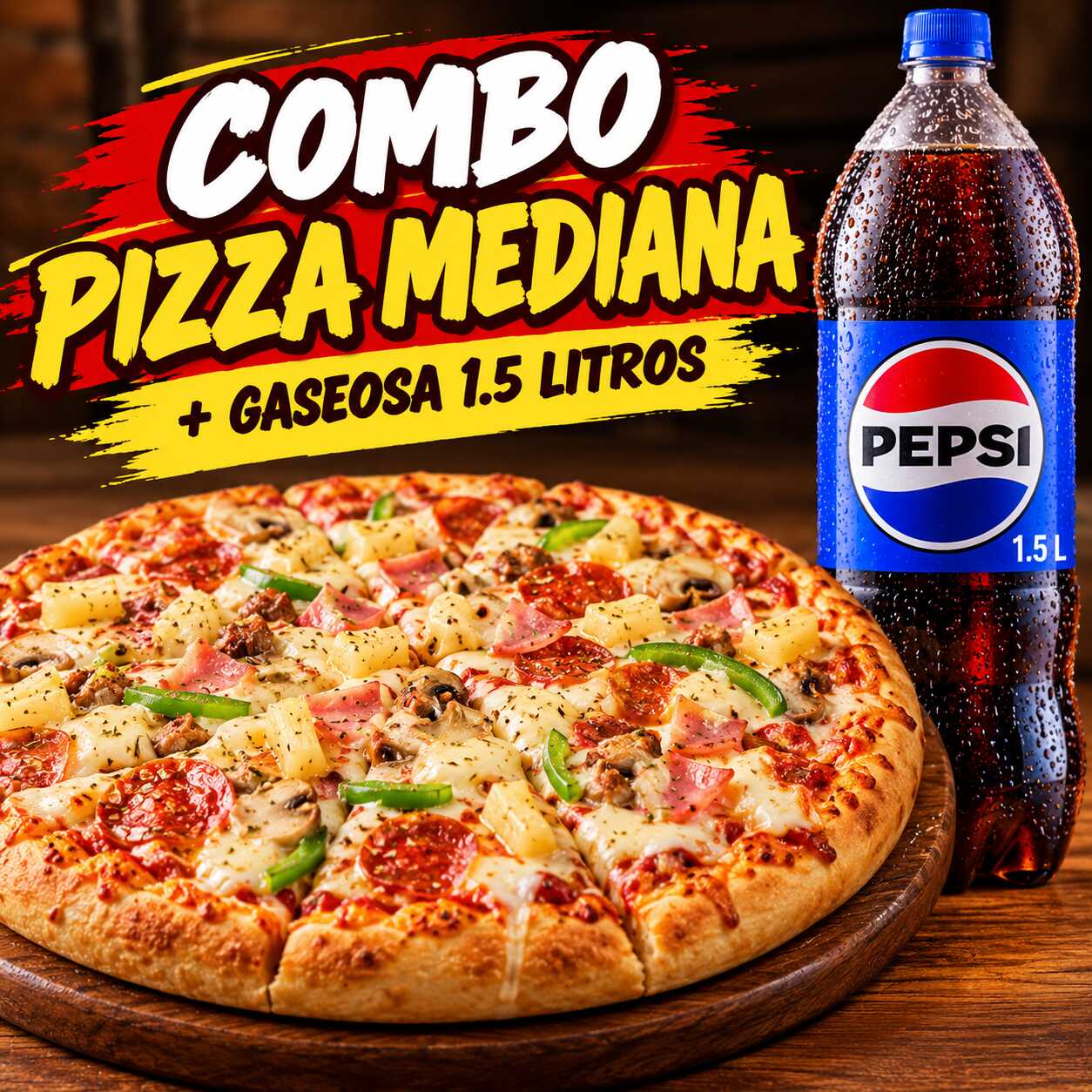 PIZZA FAMILIAR + GASEOSA 1.5 L
