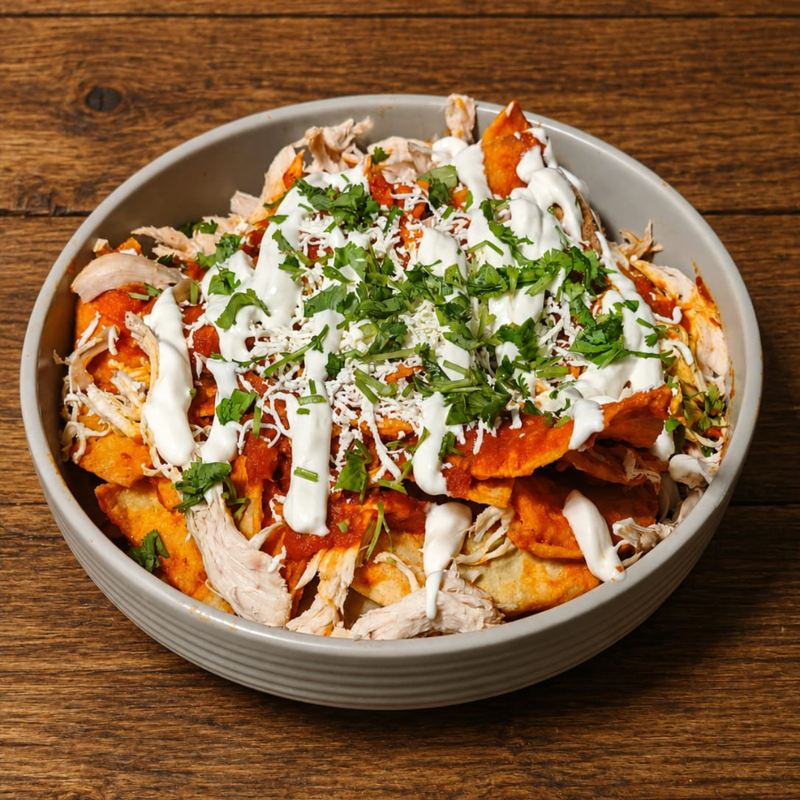 Chilaquiles De Pollo con Salsa Roja