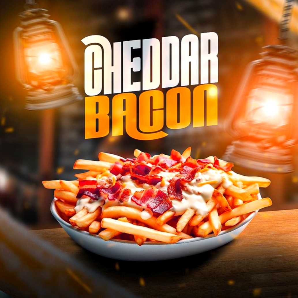 400g de batata, farofa de bacon e cheddar.