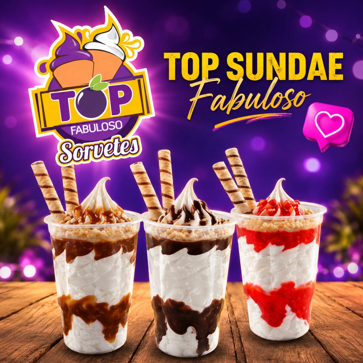 Deliciosos Top sundae com diversos sabores a sua escolha!