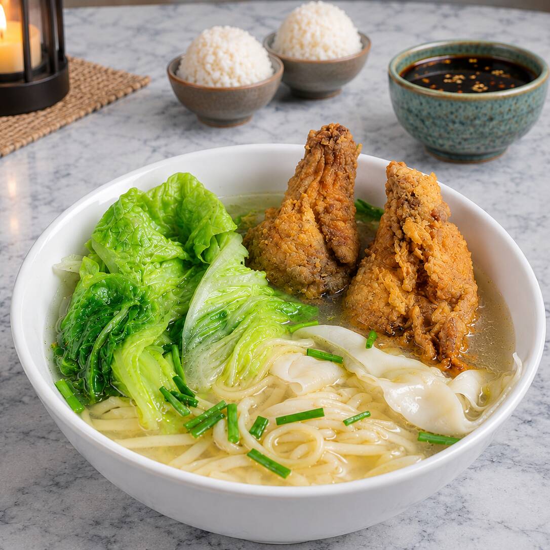 Sopa Wantan con Pollo Crocante