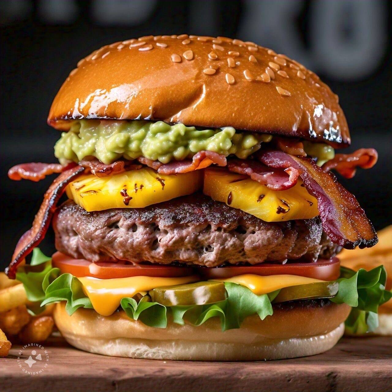 HAMBURGUESA BIG GUCAMOLE,TOCINO,PIÑA