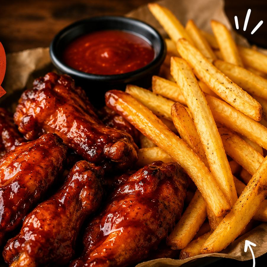 ORDEN DE 6 ALITAS CON PAPAS A LA FRANCESA (150GR)