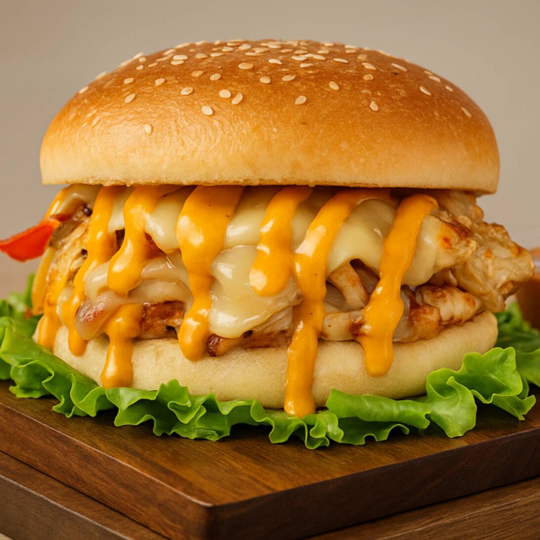 Hamburguesa con Fajitas de Pollo