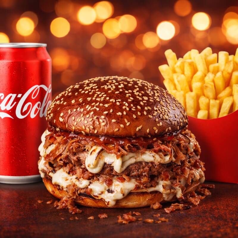 nosso Palermo Festival: Pão American Bread com gergelim, selado na manteiga, 2 blends fraldinha de 100g, coberto por fundata de gorgonzola maçaricado, coberto com farofa de bacon e finalizado com geleia de pimenta especial de abacaxi.