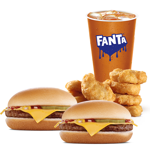 10 Chicken McNuggets + 2 Hamburguesas con Queso + Fanta Grande
