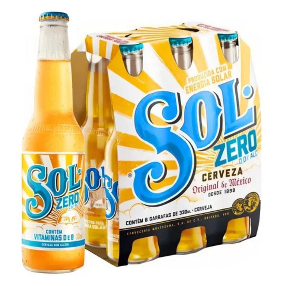 Sol Cerveja Zero Álcool Long Neck 330ml - Pack com 6 unidades