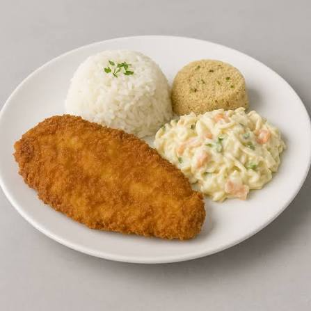 milanesa arroz farofa e salpicão