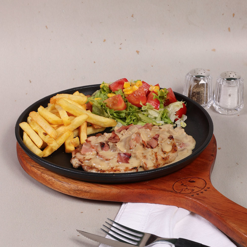Lomo de Cerdo salsa de champiñones+tocineta 150g