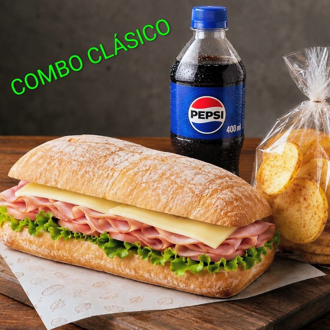 COMBO CLÁSICO CHAPATA, PAPAS Y REFRESCO
